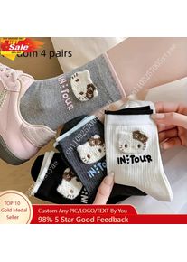 4 Pairs Hello Kitty All-Match Autumn Winter Style Women'S Skin-Friendly Soft Comfortable Cute Sweet Cartoon Casual