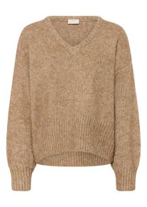 Strickpullover Kaffe "Strickpullover KAtrina", Damen, Gr. L, braun (toasted coconut melange), Obermaterial: 47% Polyacryl PAN. 35% Polyester PES. 13% Polyamid PA. 5% Wolle mw., Pullover Strickpullover