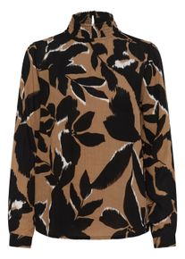 Langarmbluse Kaffe "Langarm-Bluse KAamber", Damen, Gr. 42, beige (toasted coconut, schwarz flower), Obermaterial: 100% Viskose LENZING ECOVERO CV LenzEcov., Blusen Langarmbluse