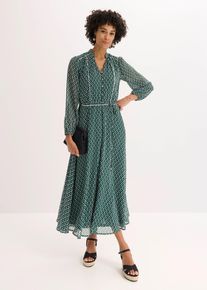 bonprix Chiffonkleid mit Kontrast-Pipings, schwarz, Gr.48, edles Chiffon Kleid mit Schluppe