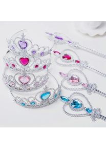 Girls Sparkling Rhinestone Princess Crown & Magic Wand Set Decorative Headbands Kids Hair Accessories for Cosplay Party Gifts