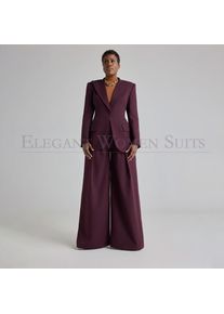 Bespoke Women's Suits Wide Leg Solid Color Peak Lapel Loose Fit Blazer High Quality Office Lady 2 Piece Jacket Pants