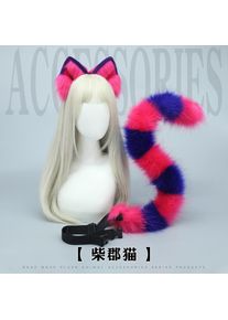 Handcrafted Fluffy Cheshire Cat Ear Tail Set Simulation Animal Headband Hair Accessories for Comic Con Party Cosplay Props