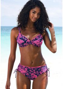 B&uuml;gel-Bikini Venice Beach "Kensi", Damen, Gr. 44, Cup B, blau (marine, pink bedruckt), Xtra Life LYCRA, bedruckt, kontrastfarbene Details, Bikini-Sets B&uuml;gel-Bikini, seitlich regulierbar mit modernem Print