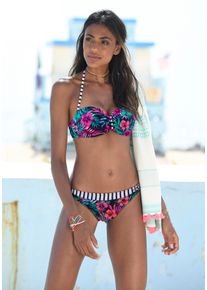 Bandeau-Bikini-Top Venice Beach "Summer", Damen, Gr. 42, Cup C, blau (marine, bedruckt), Polyamid, Xtra Life LYCRA, bedruckt, floral, Bikini-Oberteile Bandeau-Bikini-Top, mit geraffter Mitte
