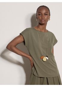 Shirttop Apricot "Top", Damen, Gr. XS (34), khaki, Strick, Obermaterial: 57% Baumwolle CO. 38% Modal CMD. 5% Elasthan EL., uni, normal h&uuml;ftlang, mit Umschlag, Tops Shirttop, mit Krempel&auml;rmeln
