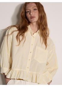 Klassische Bluse Apricot "Bluse", Damen, Gr. XL (42), gelb, gewebt, Obermaterial: 100% Baumwolle CO., gestreift, Umschlagmanschetten, Blusen Klassische Bluse, mit gestreiftem R&uuml;schen-Saum