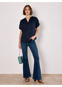 Klassische Bluse Apricot "Bluse", Damen, Gr. L (40), navy, Obermaterial: 100% Lyocell CLY., unifarben, Blusen Klassische Bluse, mit gerafften &Auml;rmeln