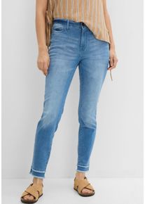 7/8-Jeans bonprix, Damen, Gr. 40, N-Gr, blau (hellblau denim used), Denim/Jeans, Obermaterial: 76% Baumwolle, 16% Polyester, 7% Viskose, 1% Elasthan, unifarben, slim fit 7/8-L&auml;nge, Jeans 7/8-Jeans, 7/8-Schnittform, Slim Fit Passform, aus Baumwollmischung