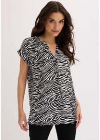 Tunika bonprix, Damen, Gr. 38, schwarz (schwarz, wollwei&szlig; zebra bedruckt), Obermaterial: 100% Viskose, regular fit, Tuniken Tunika, eleganter Look, Kurzarm-Design, Regular Fit, mit Henley-Kragen