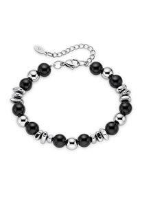 Edelstahlarmband Bruno Banani "Schmuck Geschenk Edelstahlarmband mit schwarzen Achatkugeln", edelstahlfarben, schwarz, schwarz, Armb&auml;nder, Damen, 23cm, Edelstahl, Edelstahlarmband, mit Achat