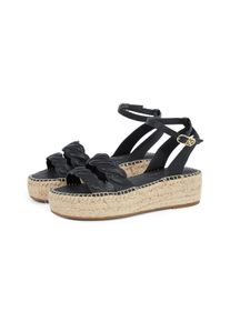 Keilsandalette Tommy Hilfiger "LEATHER ROPE REAL ESPAD SANDAL", Damen, Gr. 40, schwarz, Leder, Schuhe Keilsandalette, Plateau, Sommerschuh, Riemchensandale mit verstellbarer Schnalle