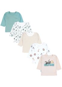 Langarmshirt TUPTAM "Shirt Baby Jungen Langarmshirt 5er Set", M&auml;dchen, Gr. 98, gr&uuml;n (tiersafari bl&auml;tter salbei beige streifen), Obermaterial: 100% Baumwolle CO., Shirts Langarmshirt