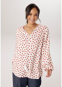 Schlupfbluse ANISTON PLUS, Damen, Gr. 44, rot (wei&szlig;, rot), Web, Obermaterial: 100% Viskose, bedruckt, gemustert, figurumspielend Po-bedeckend, V-Ausschnitt, mit Gummizug, Blusen Schlupfbluse, mir Herzen bedruckt