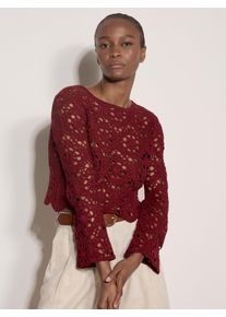 Druckbluse Apricot "Bluse", Damen, Gr. XL (42), burgandy, Strick, Obermaterial: 97% Baumwolle CO. 3% Nylon NY., Modern, Blusen Druckbluse, H&auml;kelverzierungen