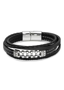 Armband Bruno Banani "Schmuck Geschenk Armband", edelstahlfarben, schwarz, Armb&auml;nder, Damen, 21cm, Edelstahl Lederimitat, Edelstahl, Lederimitat, Armband