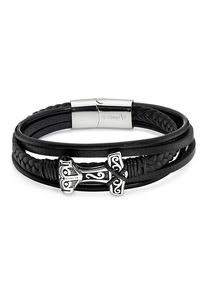 Armband Bruno Banani "Schmuck Geschenk Armband", edelstahlfarben, schwarz, Armb&auml;nder, Damen, 21,5cm, Edelstahl Lederimitat, Edelstahl, Lederimitat, Armband