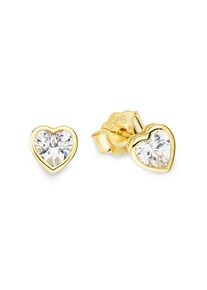 Paar Ohrstecker Firetti "Schmuck Geschenk Ohrschmuck in Herzform mit Zirkonia", gelbgoldfarben, kristallwei&szlig;, kristallwei&szlig;, Ohrringe, Damen, Silber 925 (Sterlingsilber), Paar Ohrstecker, mit Zirkonia (synth.)