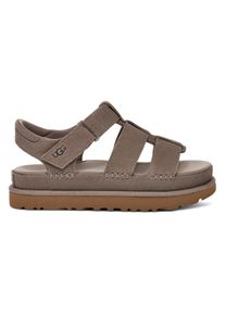 UGG Australia Plateausandale UGG "GOLDENSTAR STRAP", Damen, Gr. 11 (42), grau (taupe), Veloursleder, unifarben, Schuhe Plateausandale, Plateausandale, Flat lmit weichem Fu&szlig;bett
