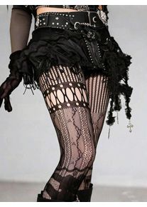 1pc Asymmetric Hollow Fishnet Stockings, Sexy Goth Punk Retro American Style Ripped Tights, Versatile Sheer Pantyhose For Women