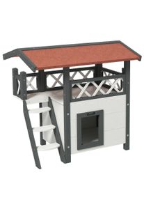 PawHut Cat House Outdoor w/ Balcony Stairs Roof, 77 x 50 x 73 cm, White | Aosom Ireland