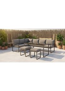 Ambia Garden Dining-Loungeset, Anthrazit, Schwarz, Metall, Glas, Textil, 16-teilig, F&uuml;llung: Faserb&auml;llchen,Schaumstoff, L-Form, 245x172 cm, Tische mit Glasplatte, Gartenm&ouml;bel, Gartengarnituren, Gartenm&ouml;bel-Sets