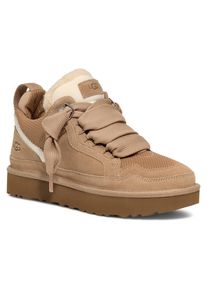 UGG Australia Plateausneaker UGG "LOWMEL", Damen, Gr. 9 (40), sand, Textil, Veloursleder, Schuhe Plateausneaker, Midcut Sneaker, Schn&uuml;rschuh mit gepolstertem Schaftrand