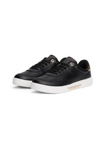 Plateausneaker Tommy Hilfiger "ESSENTIAL CHIC COURT SNEAKER", Damen, Gr. 37, schwarz, Nappaleder, metallic, Schuhe Plateausneaker, Freizeitschuh, Halbschuh, Schn&uuml;rer, goldfarbenen Details im Plateau