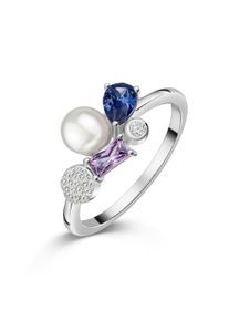 Fingerring Firetti "Schmuck Geschenk Silber 925 Damenring Ring Baguette Kreis Tropfen" Gr. 62, silberfarben, lavendel, tanzanite, amethyst, kristallwei&szlig;, wei&szlig;, Fingerringe, Damen, 62, Perlen Silber 925 (Sterlingsilber), 2mm, Perlen, Silber 925 (Sterlingsilber), Fingerring, mit Zirkonia (synth.) - mit S&uuml;&szlig;wasserzuchtperle