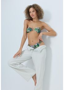 Bandeau-Bikini LSCN BY LASCANA, Damen, Gr. 40, Cup A/B, bunt (wild leopard), Xtra Life LYCRA, bedruckt, Bikini-Sets Bandeau-Bikini, mit Zierring zwischen den Cups