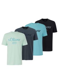 T-Shirt s.Oliver "T-Shirt Logo T-Shirt 4er Pack", Herren, Gr. M, bunt (t&uuml;rkis, dunkelgrau, t&uuml;rkis, schwarz), Obermaterial: 100% Baumwolle CO., Shirts T-Shirt