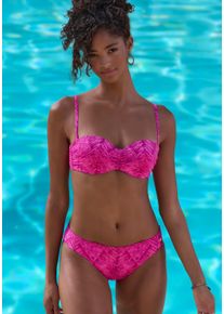 B&uuml;gel-Bandeau-Bikini-Top JETTE "Floretta", Damen, Gr. 36, Cup D, lila (beere bedruckt), Recycling-Polyamid, bedruckt, Bikini-Oberteile B&uuml;gel-Bandeau-Bikini-Top, in Ton in Ton-Harmonie