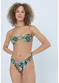 Bandeau-Bikini LSCN BY LASCANA, Damen, Gr. 34, Cup A/B, bunt (wild leopard), Xtra Life LYCRA, bedruckt, Bikini-Sets Bandeau-Bikini, mit Zierring zwischen den Cups