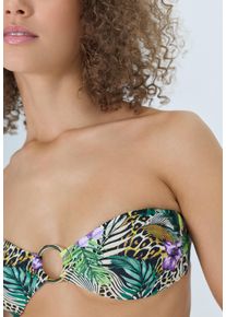 Bandeau-Bikini LSCN BY LASCANA, Damen, Gr. 36, Cup A/B, bunt (wild leopard), Xtra Life LYCRA, bedruckt, Bikini-Sets Bandeau-Bikini, mit Zierring zwischen den Cups