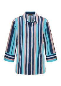 Hemdbluse GOLDNER "Kurzgr&ouml;&szlig;e Blusenshirt mit Streifenmuster", Damen, Gr. 24, blau (blau, gestreift), Obermaterial: 100% Polyester PES., figurumspielend, Blusen Hemdbluse, Umschlagmanschette