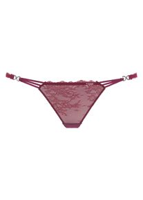 String Lascana, Damen, Gr. 44/46, lila (aubergine), Spitze, Obermaterial: 90% Polyamid, 10% Elasthan, eng, Unterhosen String, mit dekorativen Strass-Schnallen