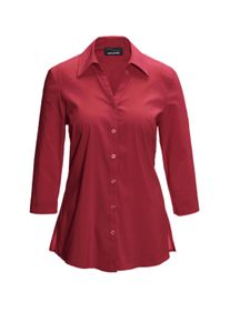 Hemdbluse GOLDNER "Baumwollbluse mit offenem Hemdkragen", Damen, Gr. 44, rot (dunkelrot), Obermaterial: 65% Baumwolle CO. 31% Polyamid PA. 4% Elasthan EL., Business, eng Manschette, Blusen Hemdbluse, Bequemer 3/4-&Auml;rmel mit Blende und Schlitz
