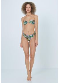Bandeau-Bikini LSCN BY LASCANA, Damen, Gr. 32, Cup A/B, bunt (wild leopard), Xtra Life LYCRA, bedruckt, Bikini-Sets Bandeau-Bikini, mit Zierring zwischen den Cups