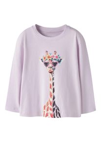 Langarmshirt name it "NMFVOTEA LS NREG TOP", M&auml;dchen, Gr. 110, lavender fog print:giraffe sunglasses, Jersey, Obermaterial: 100% Baumwolle, bedruckt, normal normal, Rundhals, Shirts Langarmshirt, mit tollen Tiermotiven