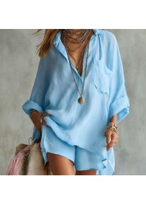 Solid Color Simple Casual Style Comfortable Thin Commuting Street Vacation Women's Shirt Shorts Set Clothing