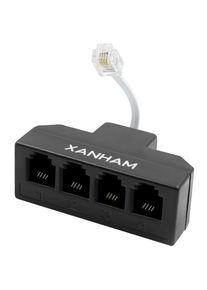 RJ11 Cable 4 Way Splitter 6P4C Connector Phone Line Cord Adapter 3 inch for Landline Telephone Wire Black