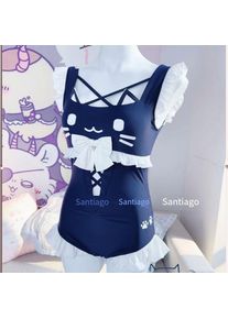 Japanese Women's Sweet and Cute Kawaii Bikini Lace Bow Cat Collar One-Piece Swimsuit Cute Girl Sweet Ruffled Edges 2026 New Item
