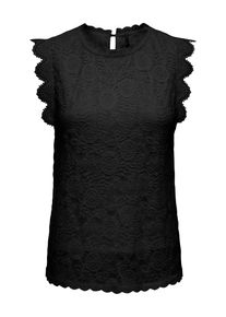 Spitzentop Only "ONLSINE S/L LACE TOP CS JRS", Damen, Gr. M, schwarz, Jersey, Obermaterial: 95% Polyamid, 5% Elasthan, unifarben, regular fit normal, Rundhals, Tops Spitzentop, Materialmix, regular fit, Rundhals