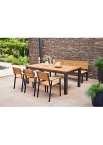 siena GARDEN Gartentisch, Robinienfarben, Holz, Metall, Robinie, vollmassiv, rechteckig, 100x76x220 cm, Sitzgelegenheit, wetterbest&auml;ndig, Holzm&ouml;bel, Holztische, Gartentische Holz
