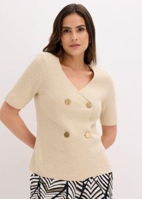 bonprix Strickjacke mit Baumwolle, beige, Gr.52/54 (XXL), elegante Strickjacke, 50% Baumwolle