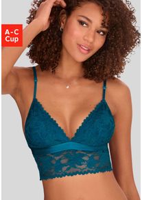 Bralette-BH Lascana, Damen, Gr. 70, Cup C, gr&uuml;n (smaragd), Spitze, Obermaterial: 60% Polyamid, 35% Polyester, 5% Elasthan, BHs Bralette-BH, ohne B&uuml;gel, in leichter Longform, sexy Dessous