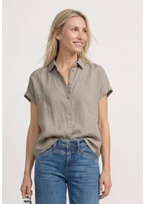Kurzarmbluse Street One, Damen, Gr. 44, timeless beige, Web, Obermaterial: 100% Leinen, unifarben, normal h&uuml;ftbedeckend, Rundhals, abgerundeter Saum, Blusen Kurzarmbluse, Sommerbluse mit Dropped Shoulders und Turn-Up-Detail