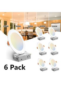 6-Pack 6-Inch 5CCT LED Recessed Ceiling Mount Ultra-Thin Fixture with Wiring Box, 120V 12W, 2700K/3000K/3500K/4000K/5000K, Dimmable Without Can, Suitable for Kitchen, Hallway, Dining Room