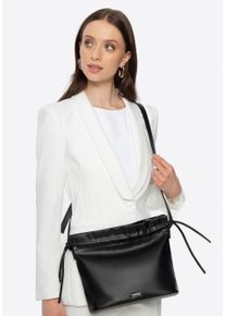 Wittchen Dames crossbody tas met decoratieve strikken, zwart, eco-leer