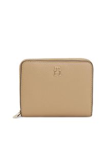 Geldb&ouml;rse Tommy Hilfiger "TH ICON MED ZA W/ FLAP SEASONAL", Damen, beige, Lederimitat, Basic, Kleinlederwaren Geldb&ouml;rse, Damen Geldbeutel, Portemonnaie mit Logoschriftzug